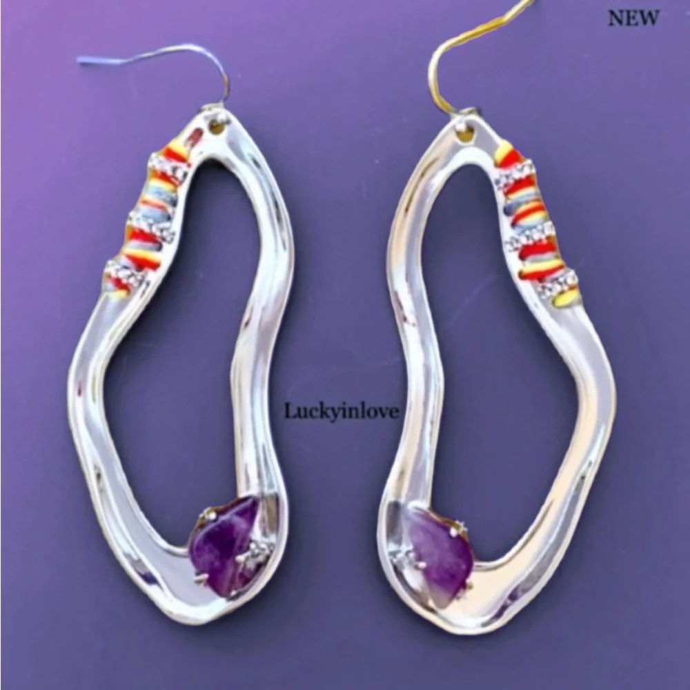 ALEXIS BITTAR • Silver Amani Thread Wrapped Sculpted Drop Amethyst Hoop Earrings